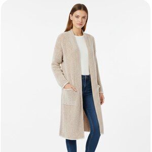 Ruby Moon Cozy Chenille Tan White Chevron Knit Duster Open Cardigan Size XXL